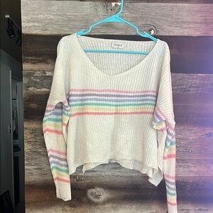 Cozy white and Rainbow V-Neck Sweater
